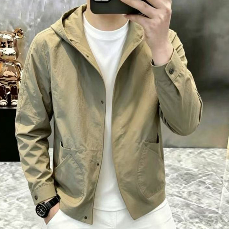 Spring and autumn men's hooded jacket, solid color, side pockets, long sleeves, casual, fashionable, versatile, niche cardigan coat, trendy and stylish