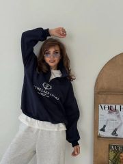 秋冬季欧美风时尚小众别致印花宽松休闲加厚hiphop翻领舒适卫衣女