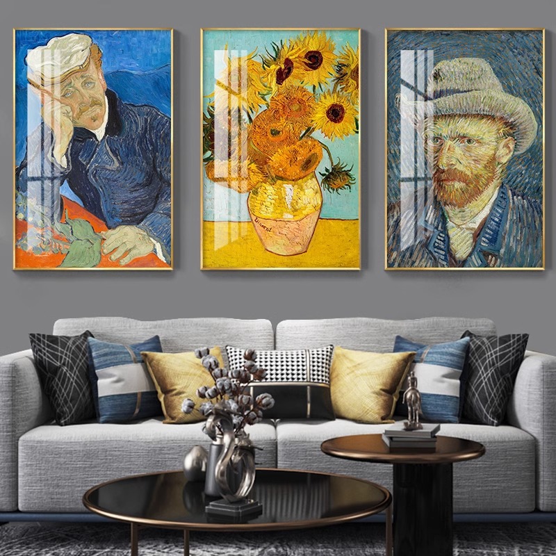 Artistic abstract living room decorative painting sofa mural wall painting bedroom room bedside Van Gogh Starry Sky sunflower hanging painting