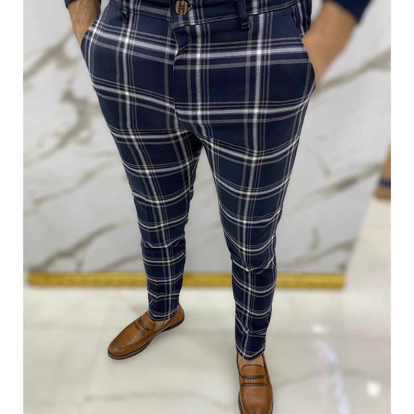 Herren Freizeithose Mit Karomuster Business Stoffhose Elastisch_voghion.com