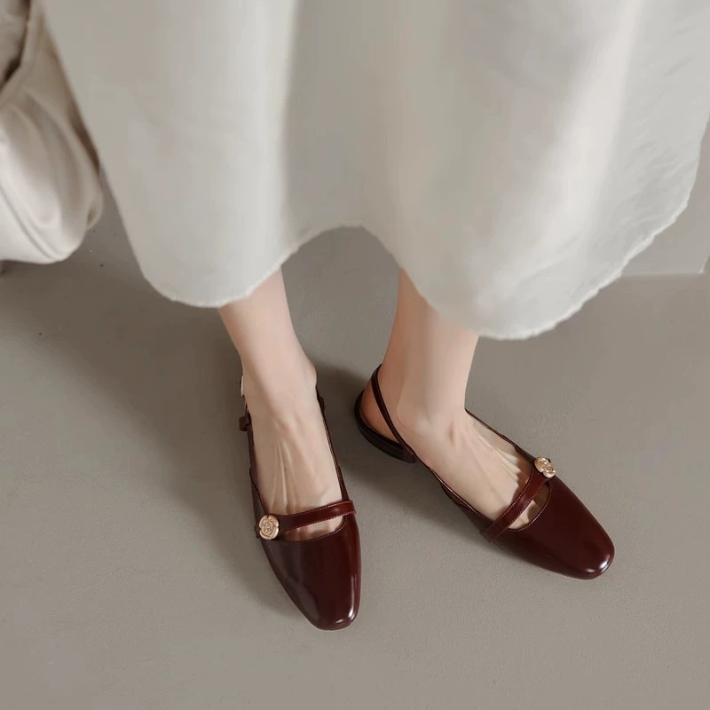 Summer sandals with a strap low-cut, genuine leather