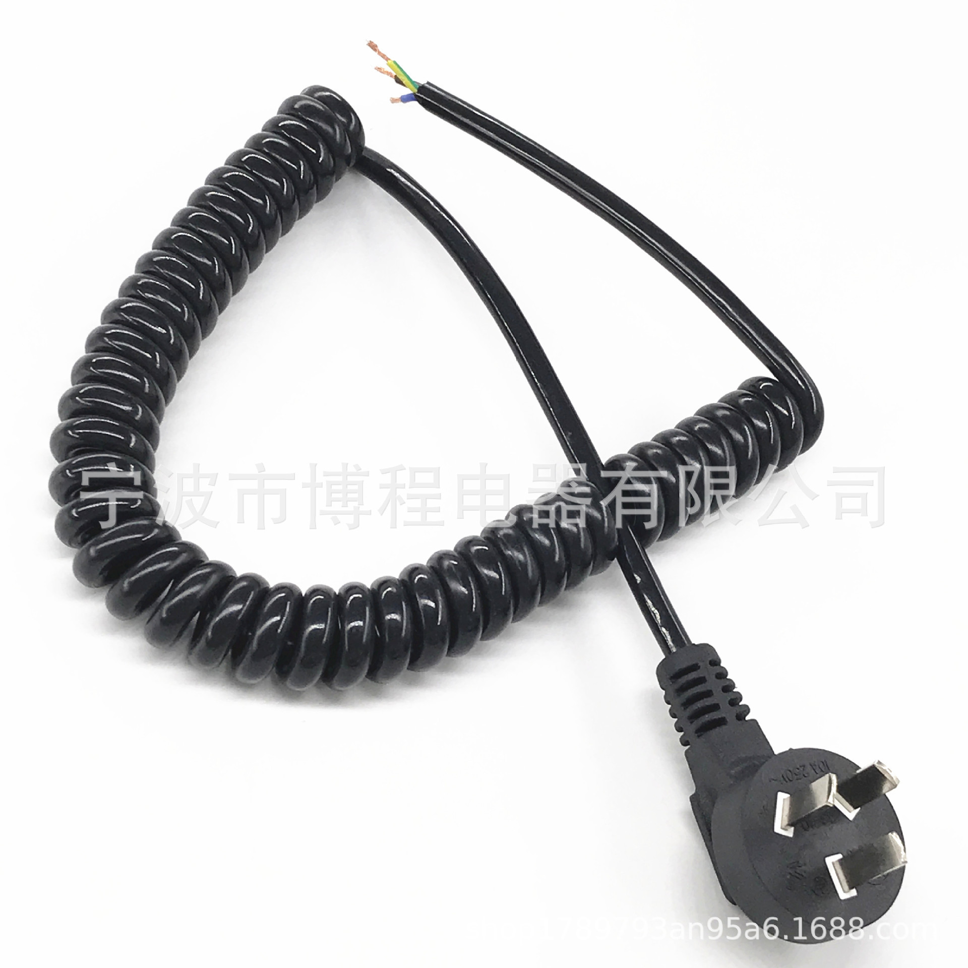 国标3芯插头弹簧线 0.75 1.5平方 国标三插电源线 螺旋线PU弹簧线