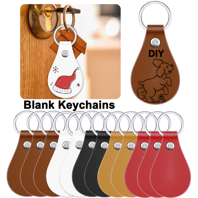 Cross-Border Blank Car Key Leather Keychain Pu Leather Pendant Laser DIY Gift Keychain Small Pendant