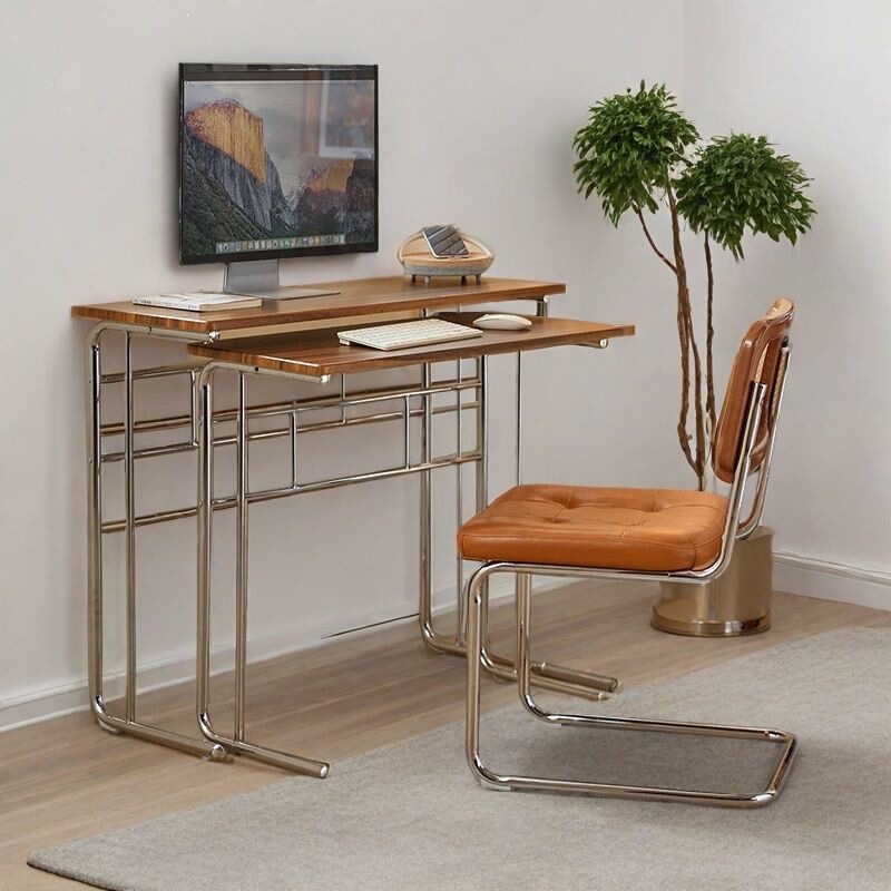 Retro Bedside Table, Second-Hand Mobile Bedside Desk, Living Room Home Computer Desk for Small Apartments, Elevated Double-Layer Office Desk