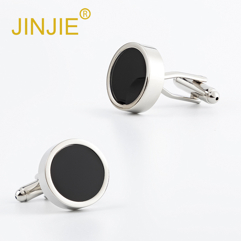 New product silver-plated round black enamel copper cufflinks for foreign trade men's French-style shirt cufflinks wholesale