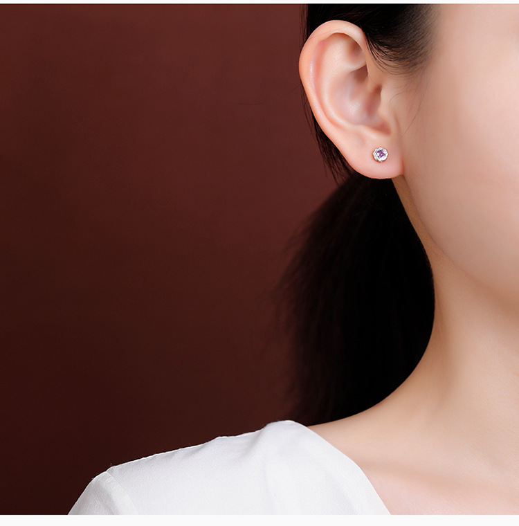 Bông tai bạc S925 mạ vàng mặt đá thạch anh tím hình hoa hướng dương — Mẫu bạc chi tiết 9