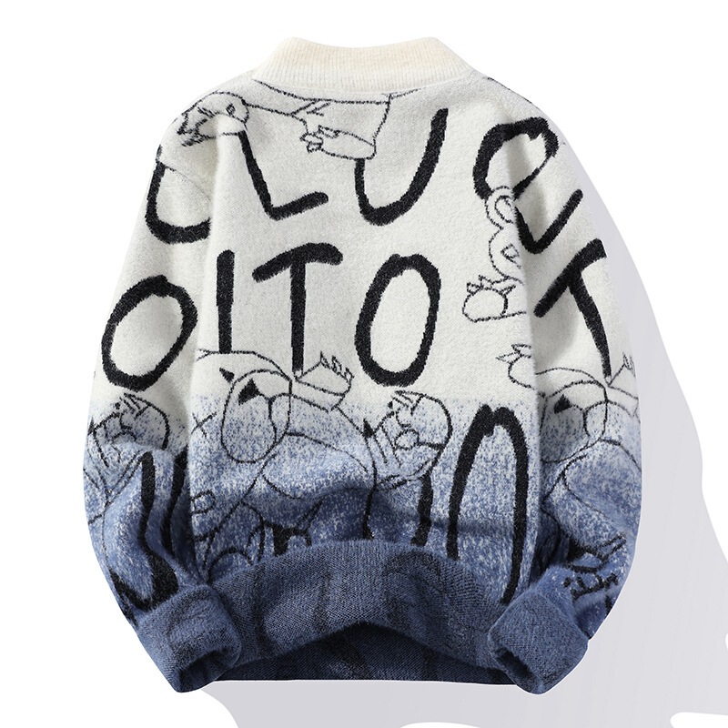 Turtleneck Sweater Men's Autumn and Winter New 15 Junior High School Students Thickened Warm Knitted Sweater 13 Boys Gradual Color Sweater