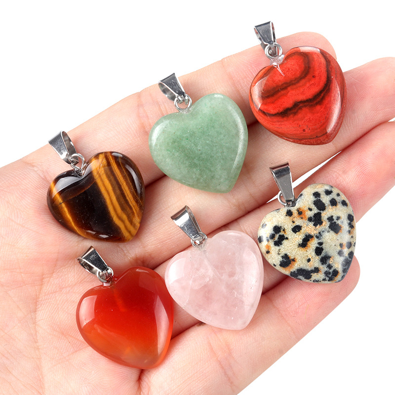Colgante de corazón de ágata natural de 20 mm, piedras semipreciosas multicolor, venta directa de fábrica