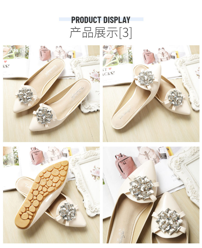 Dép sandal nữ bít mũi nhọn đính đá, đế bằng — A1-8 Màu mơ, Màu hồng A1-8, Màu tím A1-8, Màu đen A1-8 chi tiết 14