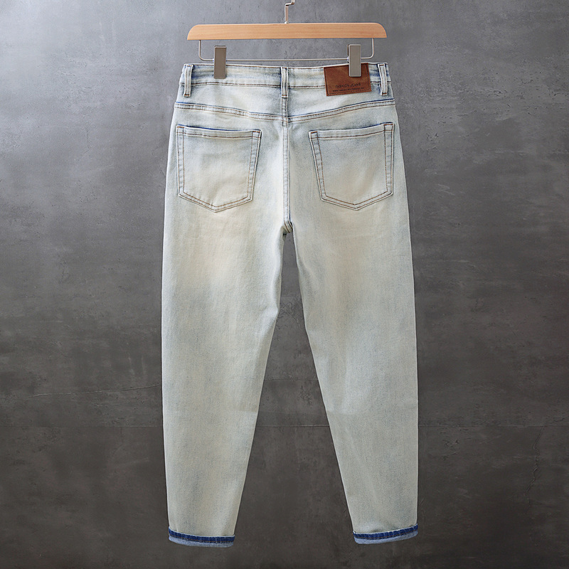 Diesel Square's New American-Style Summer Loose Straight Ripped Jeans, Yellow Mud Wash Distressed Wide-Leg Pants for Men