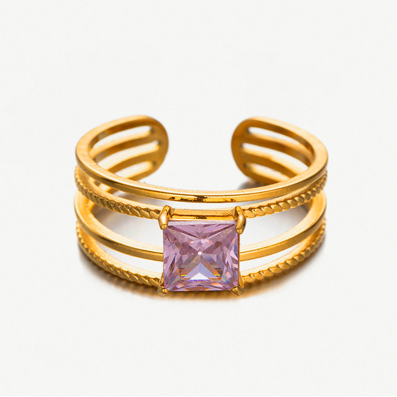 Tina 18k oro de acero inoxidable zircon abierto anillo de alta calidad anillos de titanio joyería de mano anillos transfronterizos