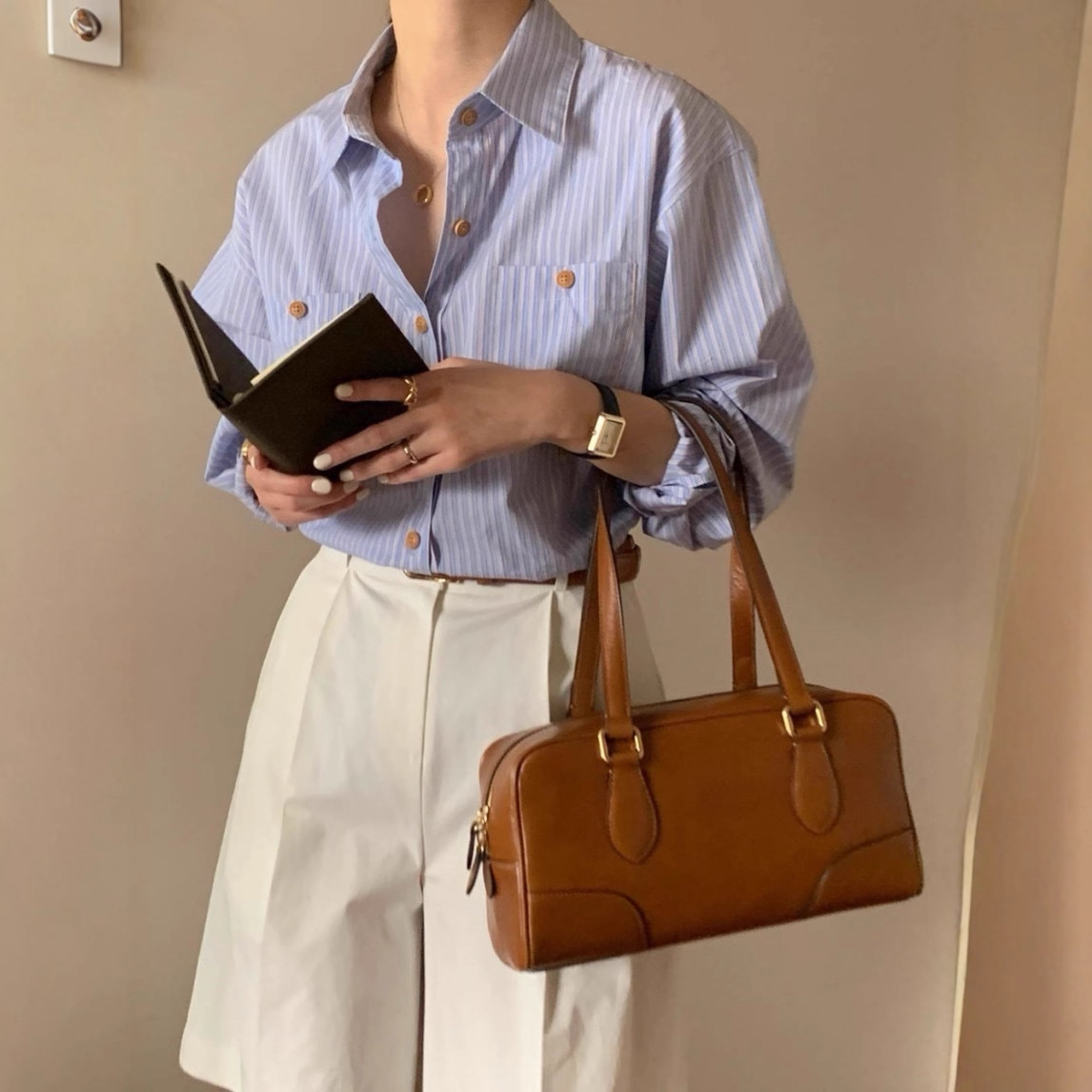 2025年早秋季新款韩国chic气质条纹百搭休闲通勤男友风衬衣女装
