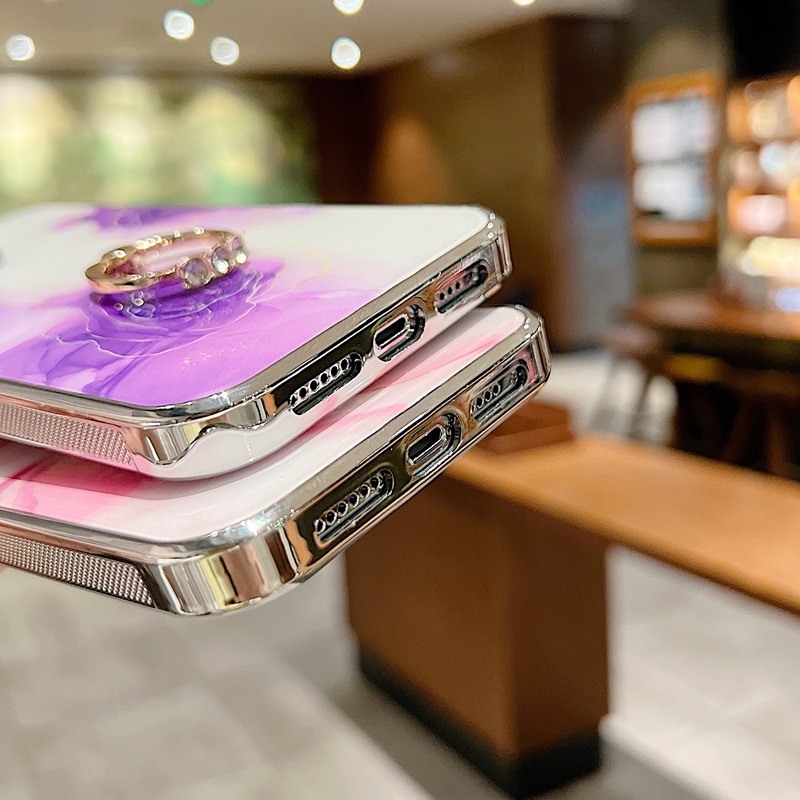 Phone Case For Iphone 15 Pro Max Marble Electroplated Ring Holder_voghion.com