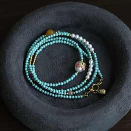 新中式原矿绿松石毛衣链蜜蜡碧玺淡水珍珠手工串珠国风项链女