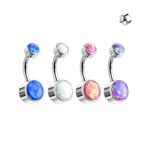 G23 Titanium inner tooth encrusted Opal navel nail cylindrical navel ring navel ornament titanium alloy piercing jewelry
