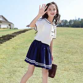 女童JK套裙2025夏季新款海军风中大童学院风短裙时尚卡哇伊两件套
