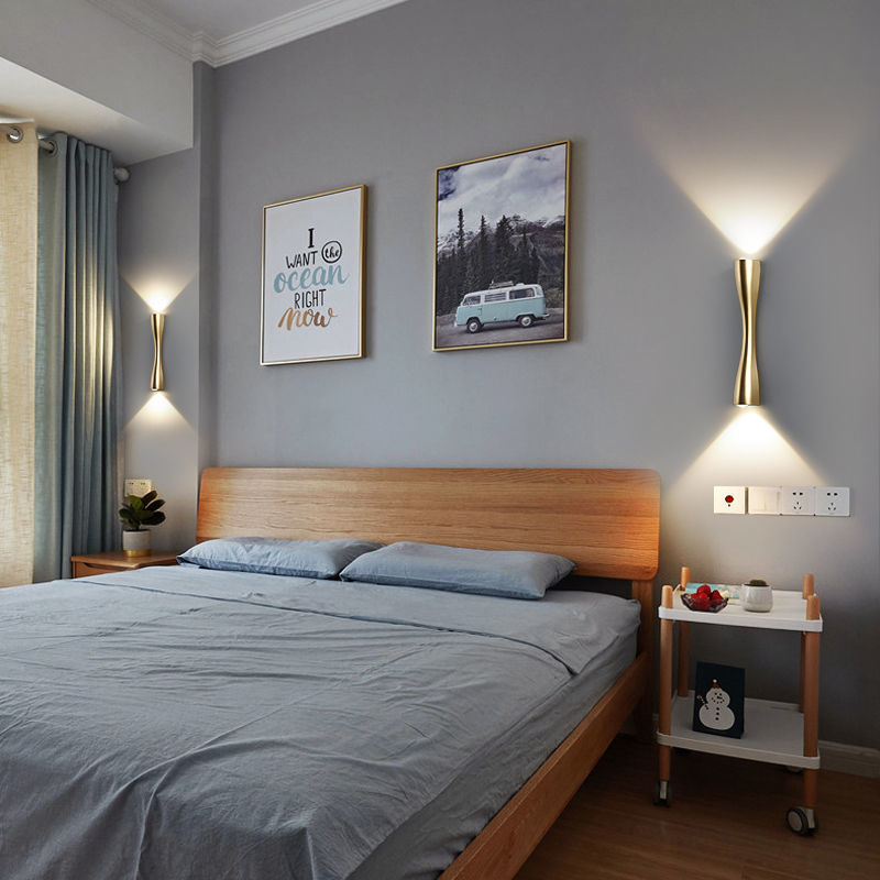 lámpara de pared dormitorio sala de estar lámpara de cabezal de cama pasillo doble cabeza TV lámpara de pared de fondo cob oro pequeña lámpara de pared de cintura