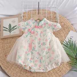 婴儿三角爬服短袖包屁连体服夏季薄款新款宝宝新生儿中式夏款哈衣