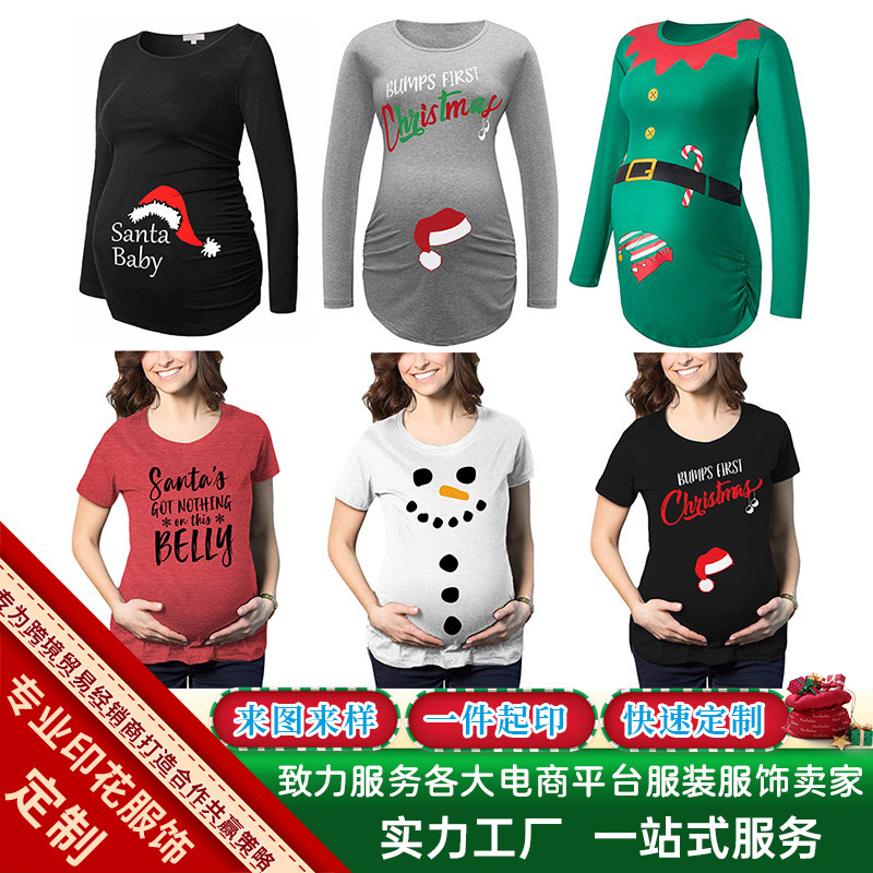 2024 Europe and the United States cross-border new Christmas fun snowman pregnant women's 3D digital printing crew neck long sleeve T-shirt