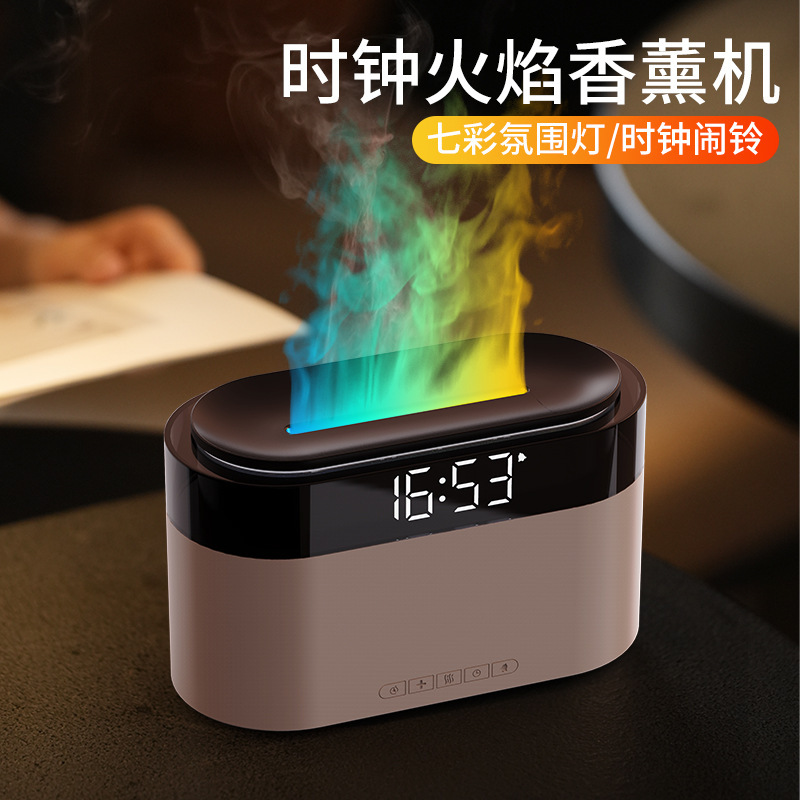 新しい模擬炎アロマセラピーマシン雰囲気ライトディフューザー加湿器ホームデスクトップ時計炎加湿器|undefined