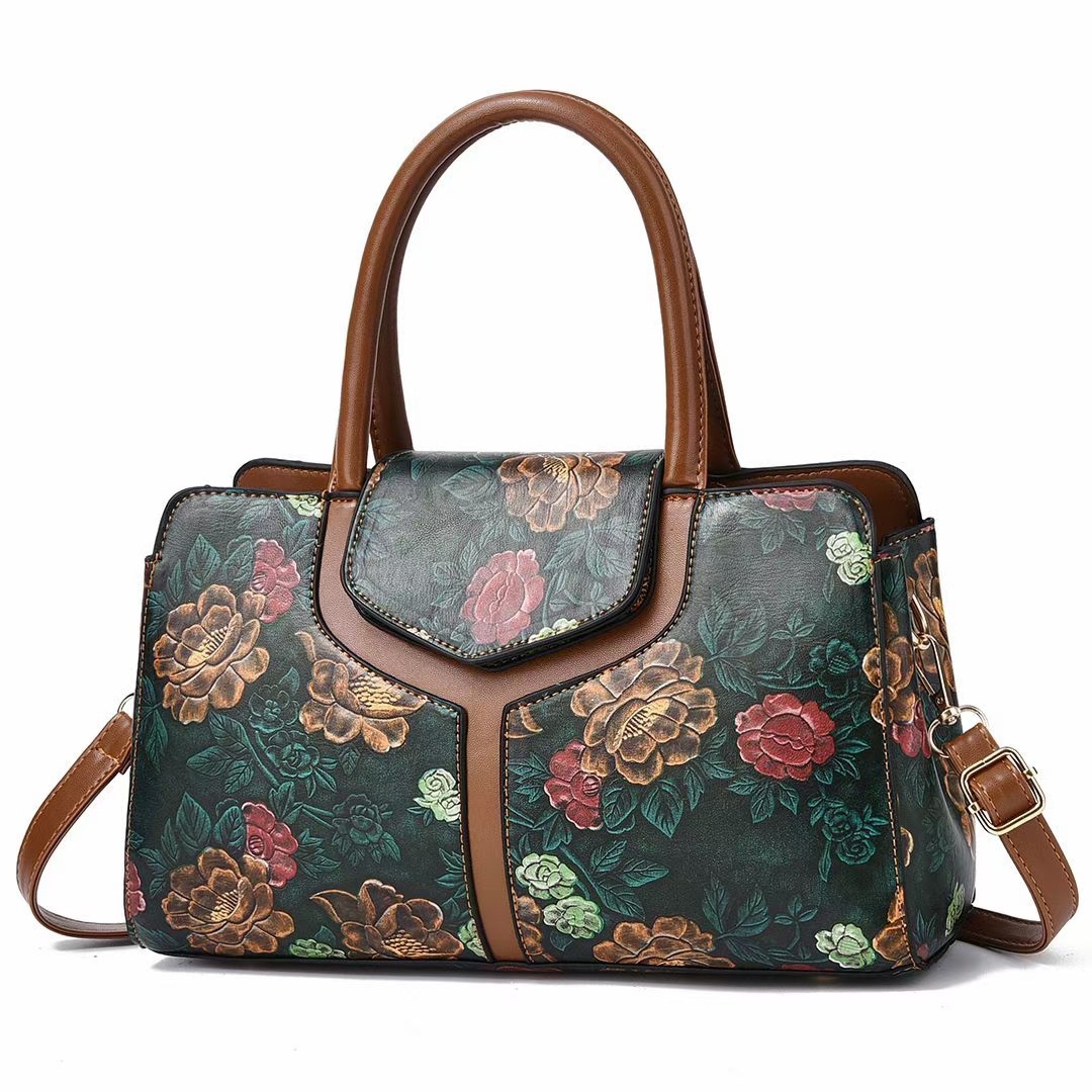 Square Shape Large Size Women's Large Pu Leather Color Block Vintage Style Square Zipper Handbag