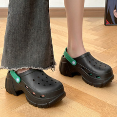 Ultra-thick-sole light plate hole shoes for women, sweet and cool fashionable high heels, platform heels and half slippers, toe-toe beach sandals for summer