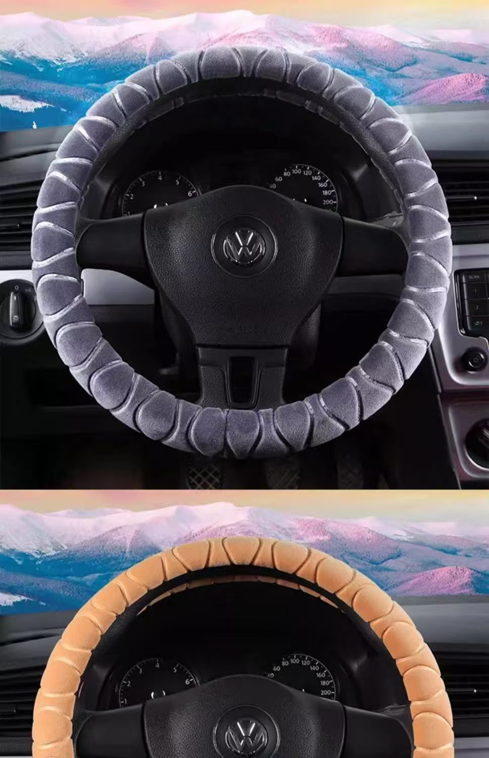 Car Steering Wheel Cover Plush Handlebar Cover Long and Short Plush Autumn and Winter Three-Piece Set Unisex Warm and Non-Slip