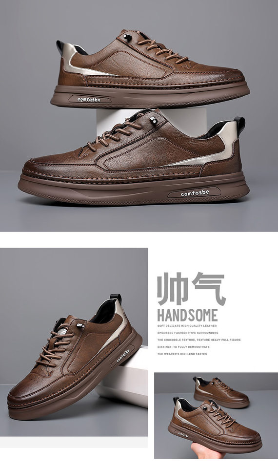 Giày sneaker nam da bò thật đế dày, giày thể thao đa năng phối đồ hợp xu hướng — PZ6018 màu trắng, PZ6018 màu đen chi tiết 22