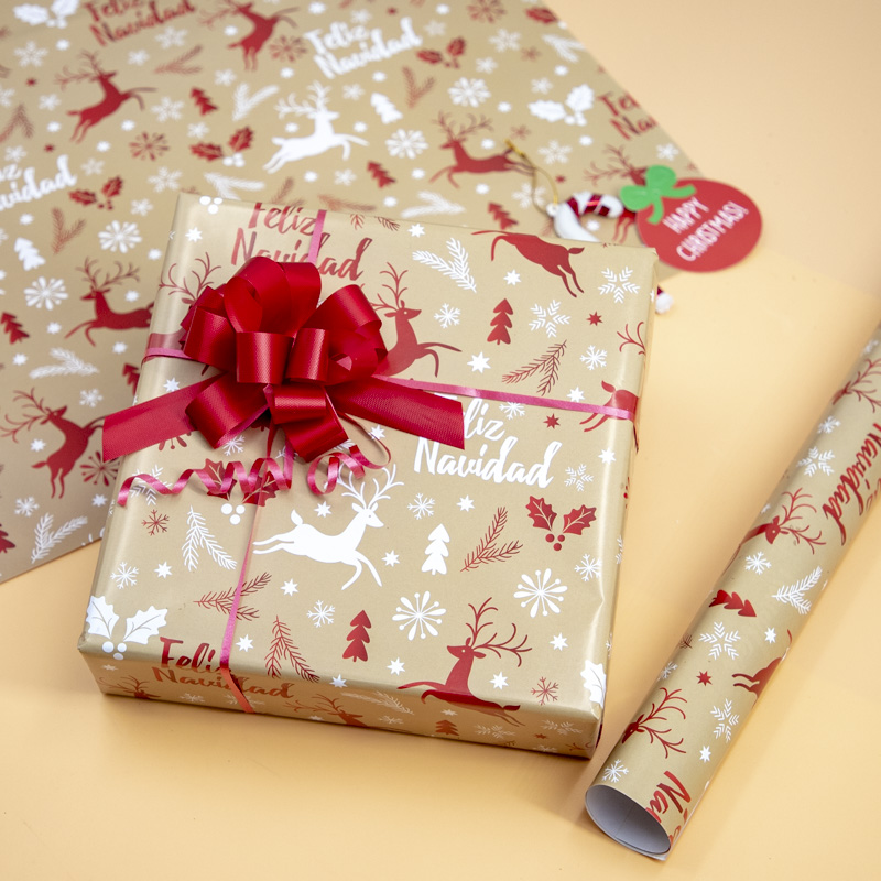 Nuevos productos creativos 10 hojas al por mayor día de Navidad día de Año Nuevo regalo caja de regalo papel de embalaje de papel de Navidad de color artesanal