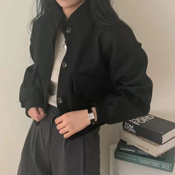 Короткая длинно-рукавная шерстяная куртка, oversize деми-сезонное пальто, женская, 2–2XL
