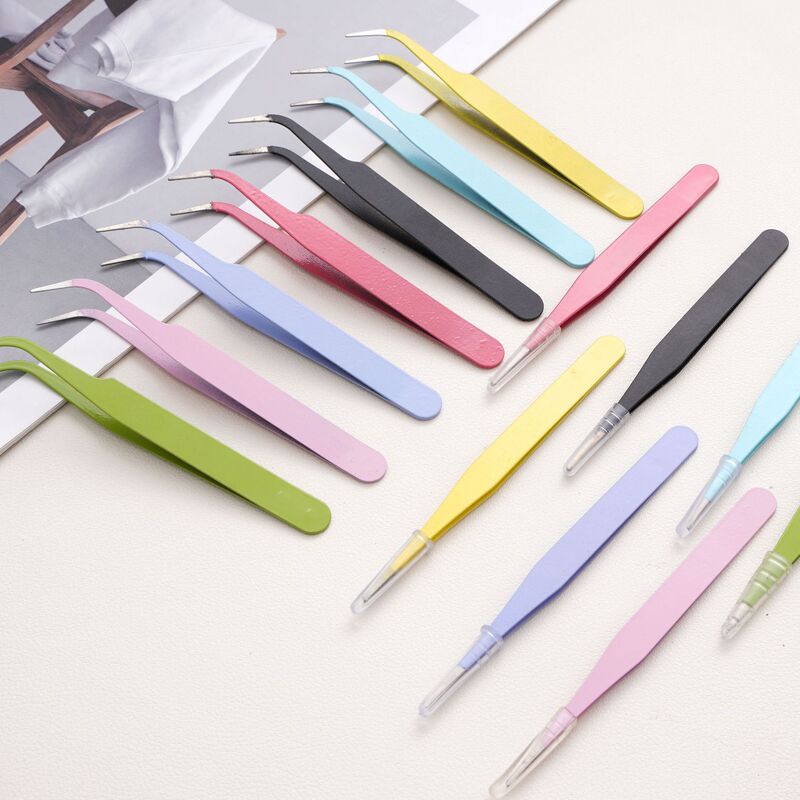 10mm Colorful Pointed Curved Tweezers for Crafts, DIY Adhesive Tape, and Bead Tools Accessories