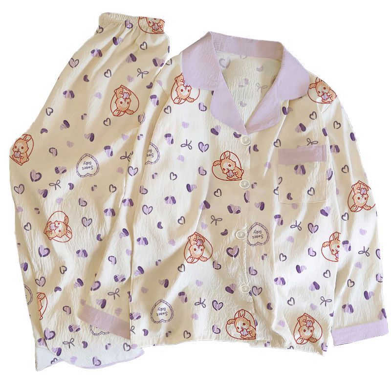 Al por mayor transfronterizo nubes de algodón pantalones de manga larga primavera y otoño de alta calidad cardigans de dibujos animados para mujeres set pijamas ropa casera