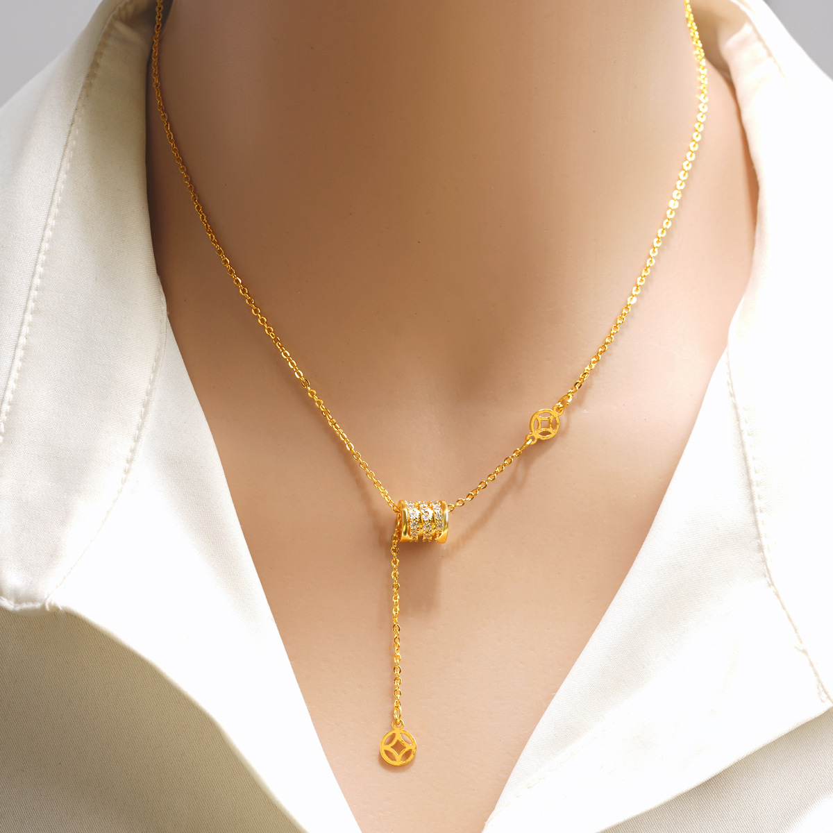 Nuevo estilo de luz lujo simple pequeña cintura borla colgante collar geométrico moneda temperamento ajustable pulsera joyería