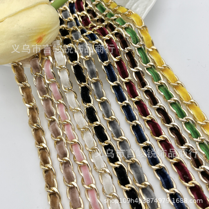 丝绒金属链条手工DIY服装辅料双面呢小香风装饰条边条包带颈链