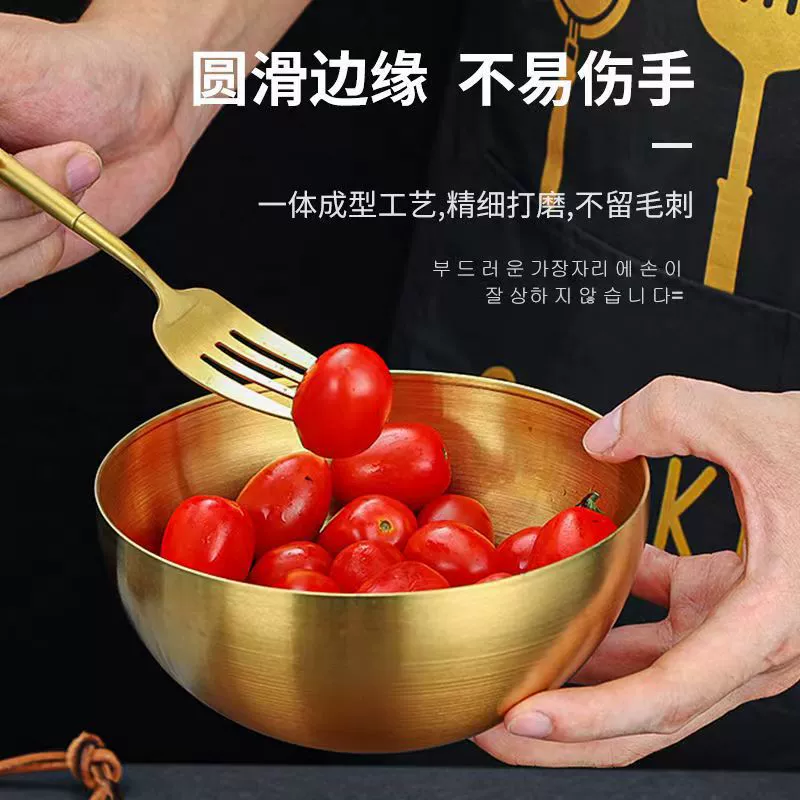 Нержавеющая сталь корейская миска для салата, 15/20 см, матовая отделка, внутренняя часть серебристая или золотая, большая миска для лапши