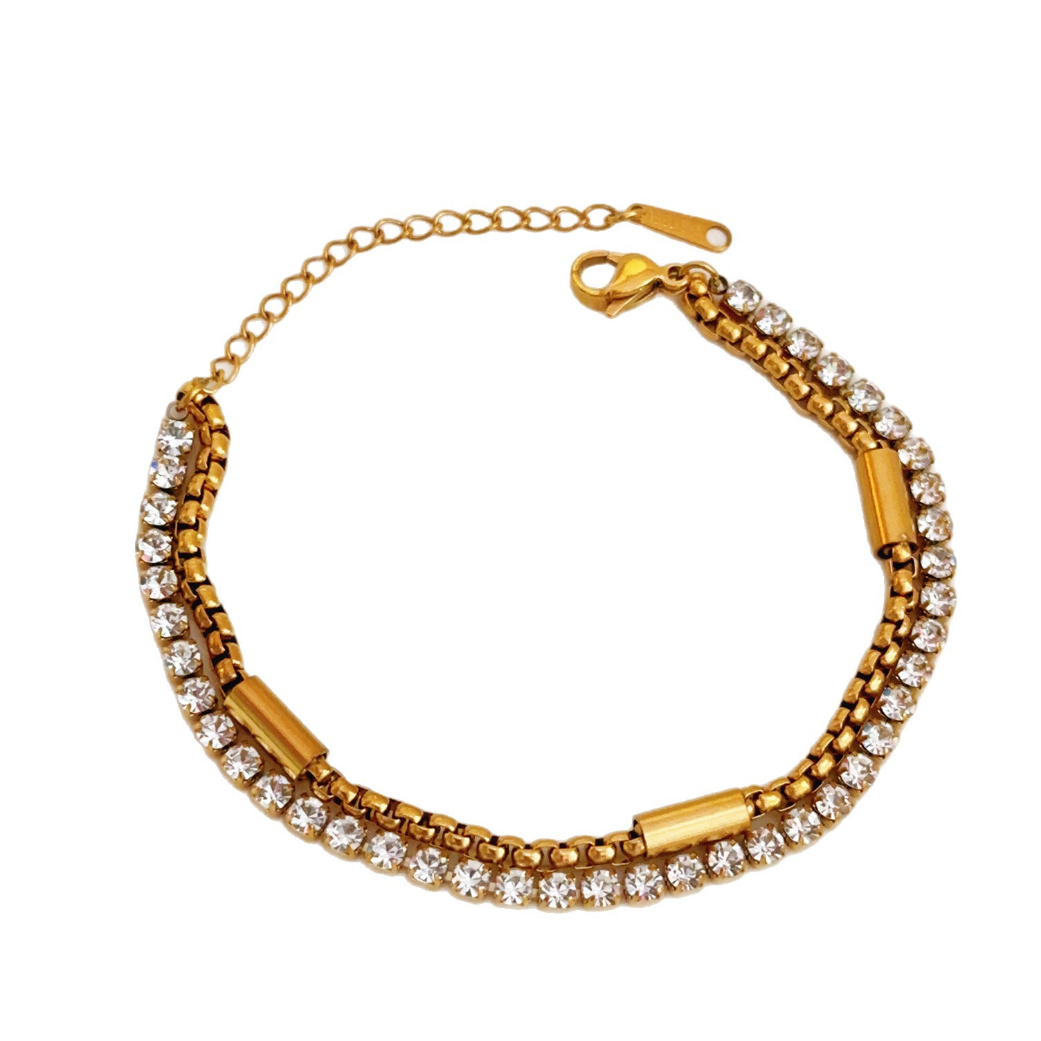 Collar de celebridades de Internet de moda transfronteriza Joyas de doble capa Mezcla cuadrada de circón, acero de titanio, cadena desnuda, pulsera que no se desvanece, pulsera femenina