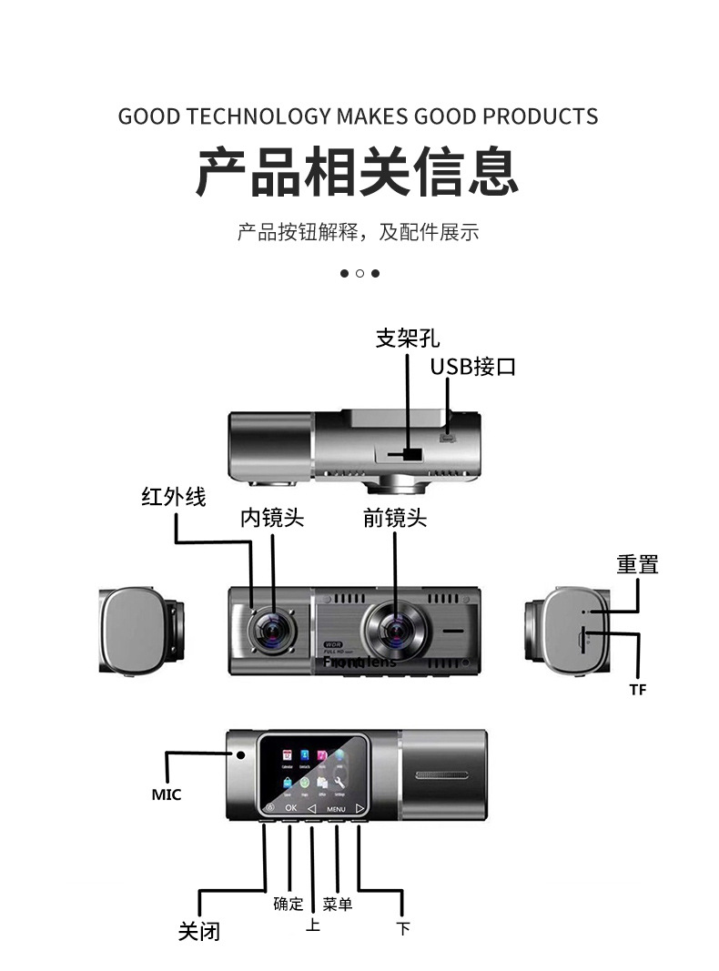 Cross-Border Driving Recorder with Front and Rear Dual Recording, Wifi and Gps, Parking Monitoring, Infrared Night Vision, Ultra-Wide Angle
