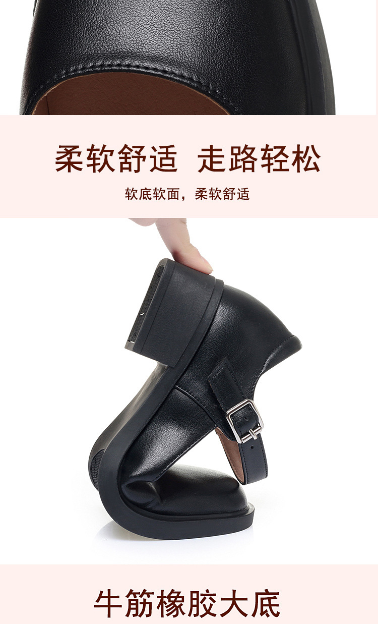 Sandal nữ quai chữ V đơn giản, đế thấp, da thật, hở mũi, chống trượt — Đen【kiểu xuyên thấu】 chi tiết 7