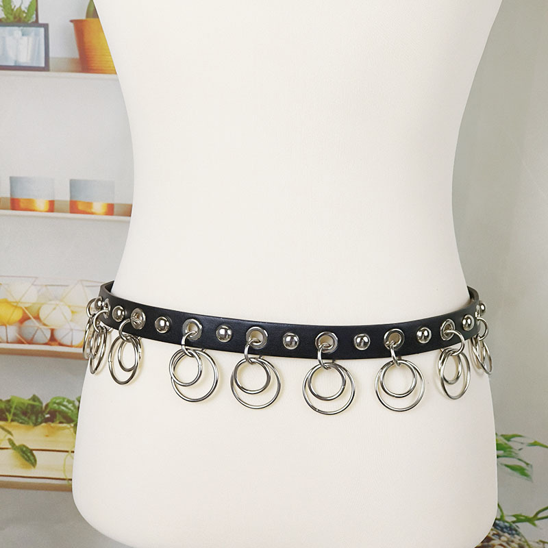 여성용 펑크 얇은 벨트, 니치 청바지 벨트 장식, 고급 블랙 허리 체인 액세서리, 가죽 벨트