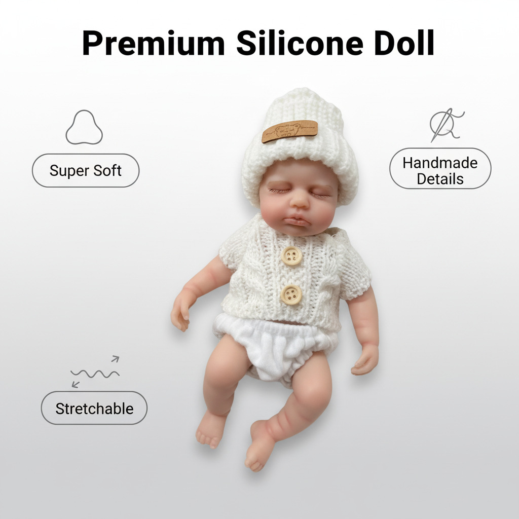 8 pulgadas sombrero de lana blanca de silicona sólida muñeca de simulación de silicona para niños Navidad sólida de silicona