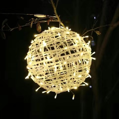 Lámpara decorativa LED lámpara de bola impermeable al aire libre paisaje lámpara de árbol colgante Navidad vacaciones iluminación proyecto ratán bola lámpara cadena
