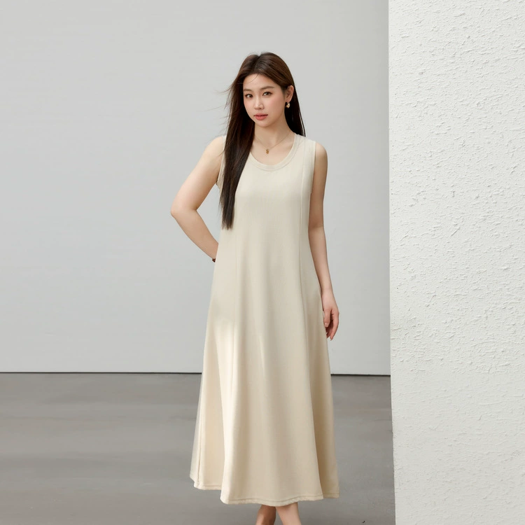 [Ленивое стильное платье без рукавов с круглым вырезом, приятное для кожи] Тонкая и красивая женская одежда больших размеров, толстая мм, 2025, летний новый стиль