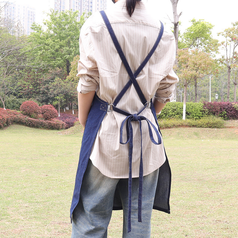 Delantal de mezclilla transfronterizo barista barbero manicura moda coreana mono delantal de cocina logo personalizado