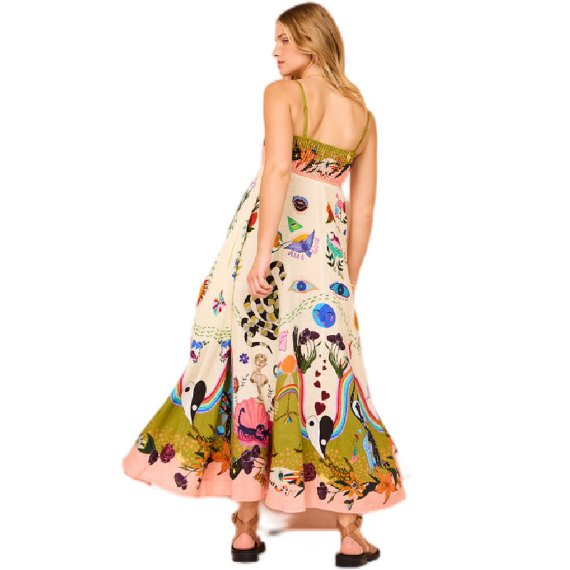 Graffiti Pattern Summer, Spring Season Women's Gender Wholesale Women's Streetwear Printing Graffiti Holiday Daily Strap Sleeveless Swing Dress