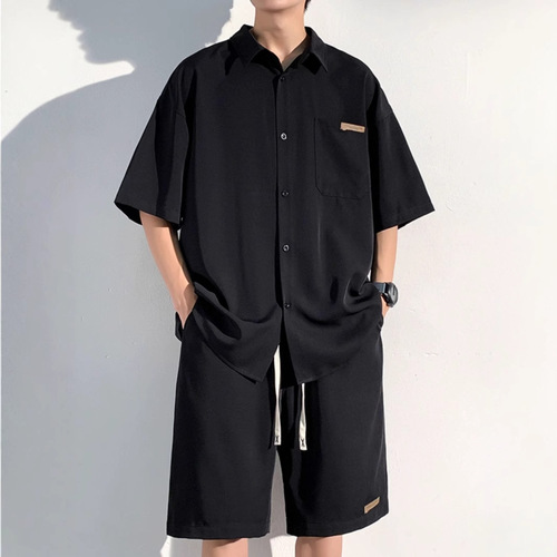 Stylish Casual Shirt Ice Silk Set for Men - Summer Sports, Cool and Casual, Loose Short Sleeve Shorts, Cool and Trendy Outfit Set