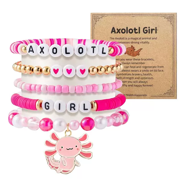Cute Axolotl Bracelet Set Girl Soft Clay Bracelet Girls Gift Heart Beads Axolotl Hexagonal Dinosaur Bracelet