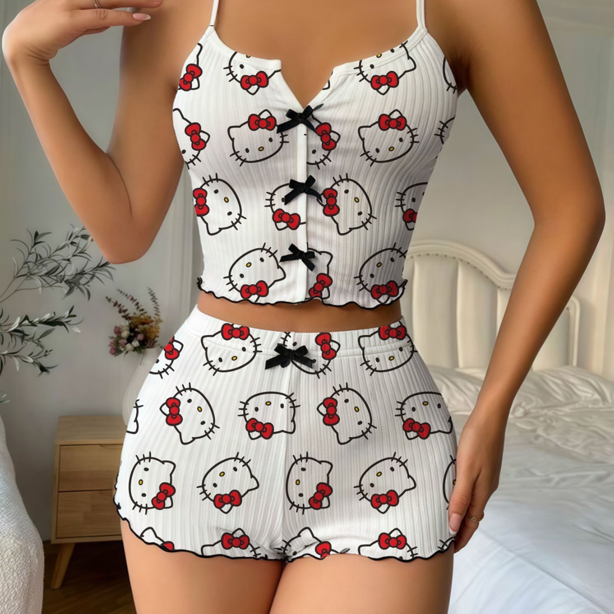 2025 European and American New Products Cute Women's Two-Piece Home Wear Suspender Pajamas Women's Sexy Underwear