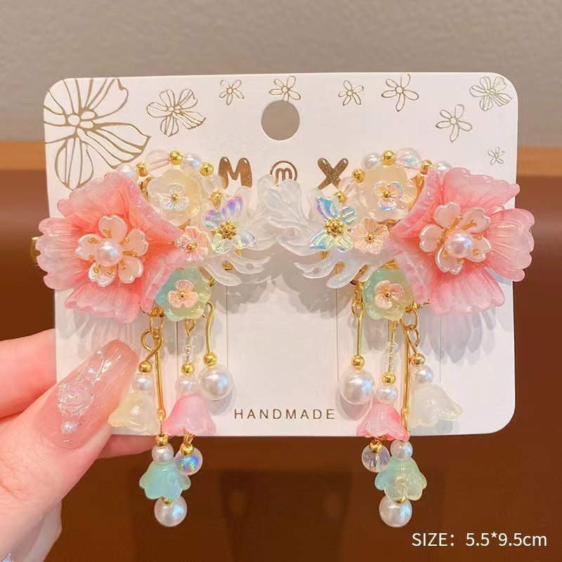 그라데이션 핑크 코랄 헤어 액세서리 한 쌍