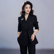 职业高级感轻熟风黑色西装套装2025新款女装设计感显瘦正装两件套