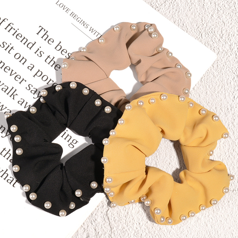 12g Weight Headwear Classification Festival Occasion Geometric Pattern Women'S Gender Coffee, Pink, Red, Yellow, Black Color Korean Fashion Solid Color Pearl Hair Scrunchies 3
